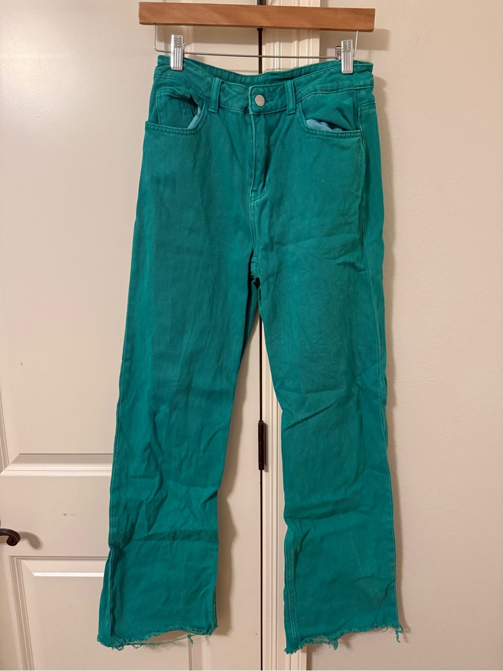 SHEIN Teal Flare Wide-Leg Jeans